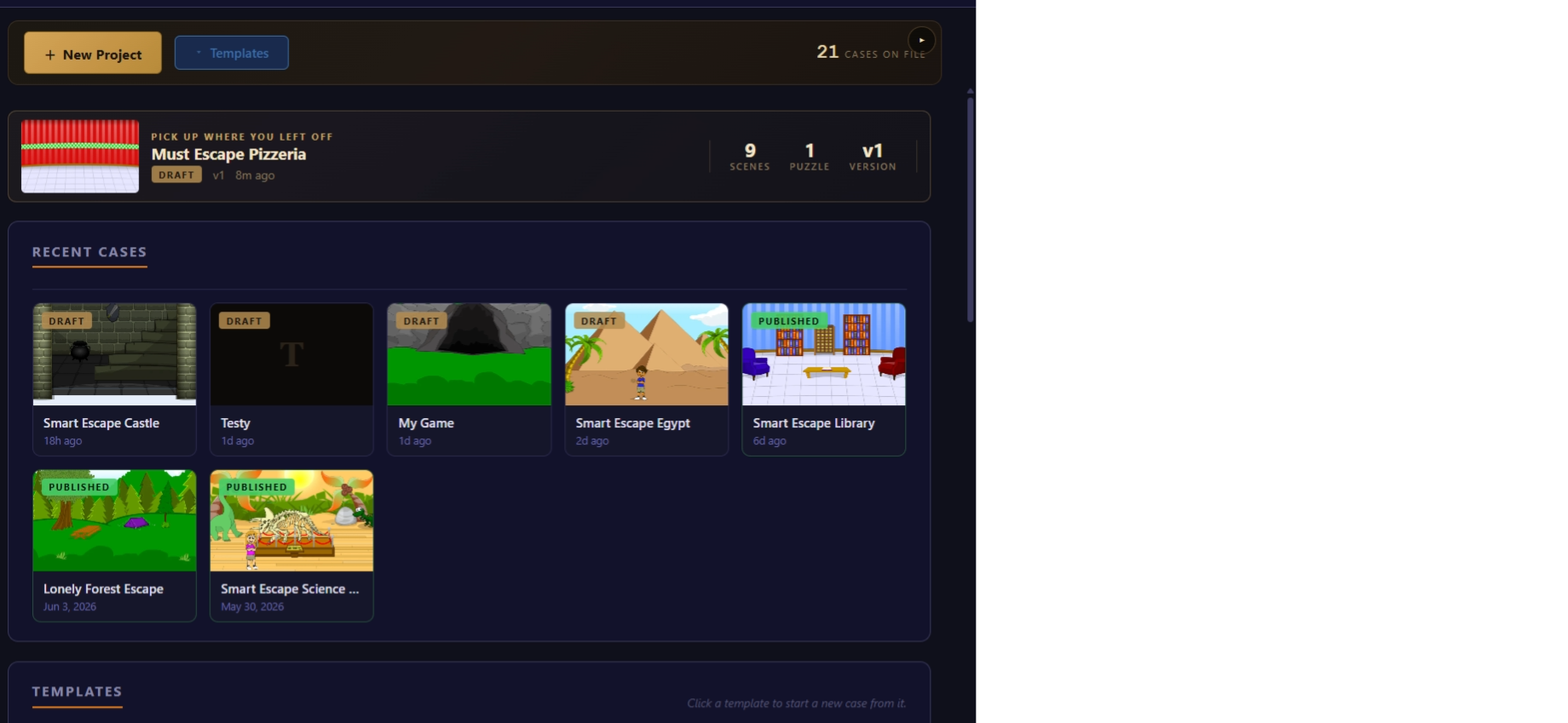 The Project Picker screen where you create a new project