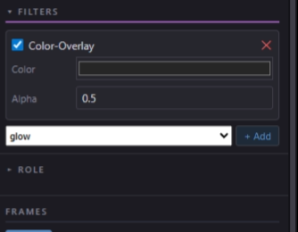 Property Panel Filters section with a Glow filter added