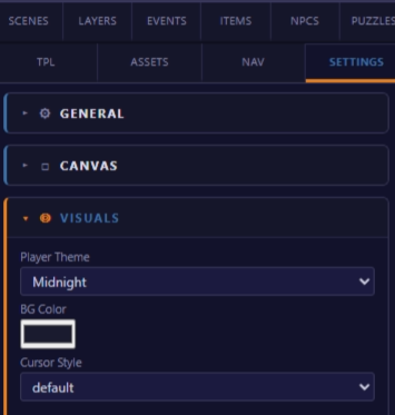 Theme section with color swatches and preset buttons