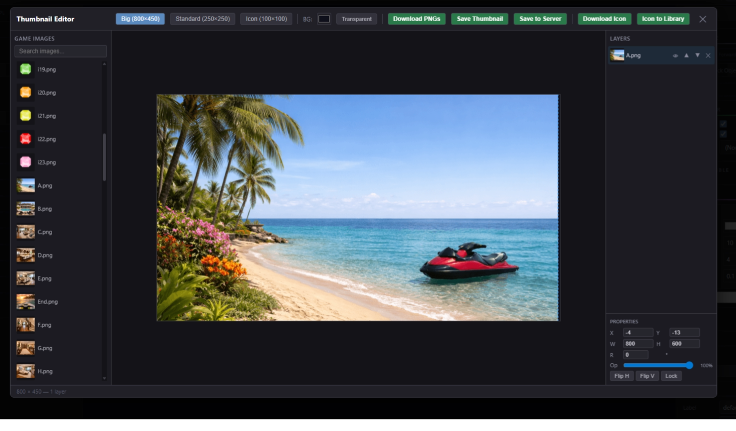 Thumbnail Editor with background image, text overlay, and crop handles