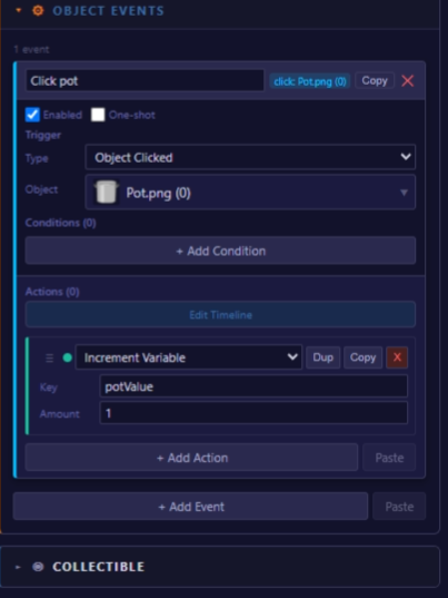 Increment State Variable action row
