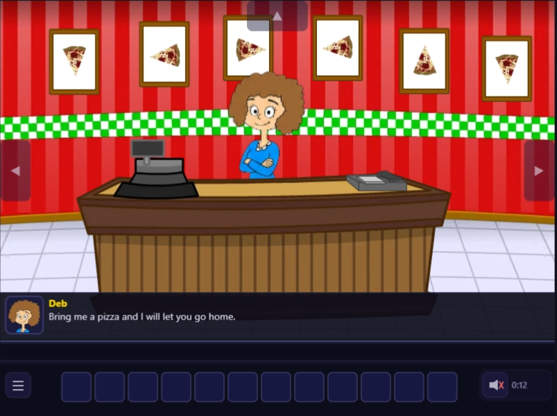 In-game dialogue box with speaker name, portrait, and text