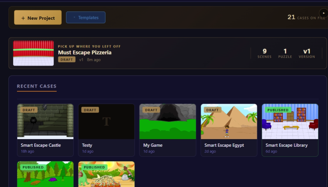 Project Picker with the + New Game button highlighted in the top-right corner